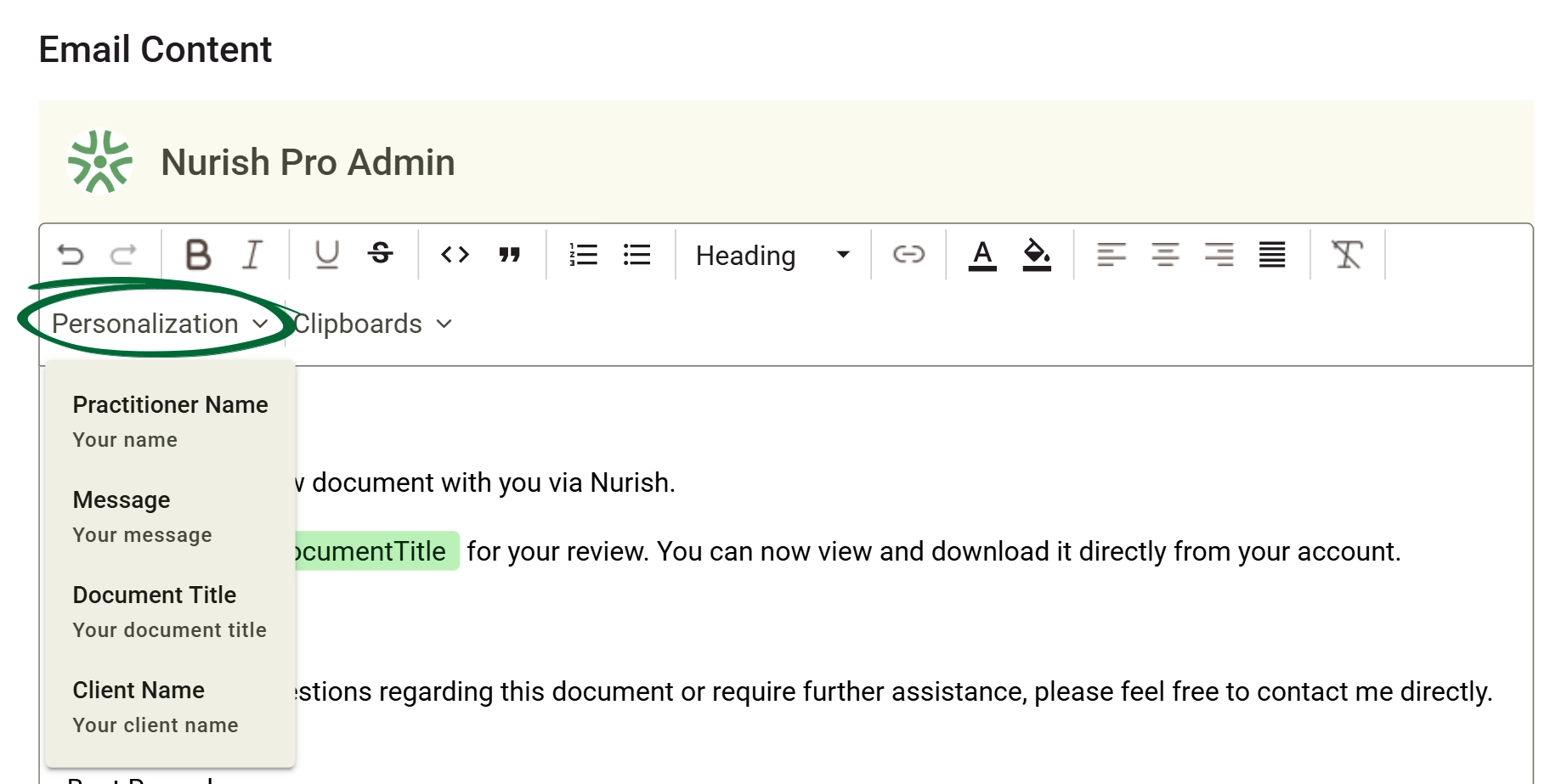 Personalise communications screenshot